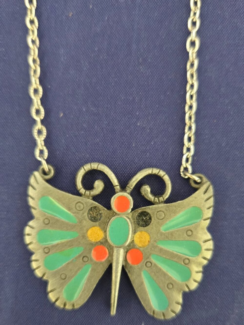 Colorful Pewter Butterfly necklace  -  One of a kind